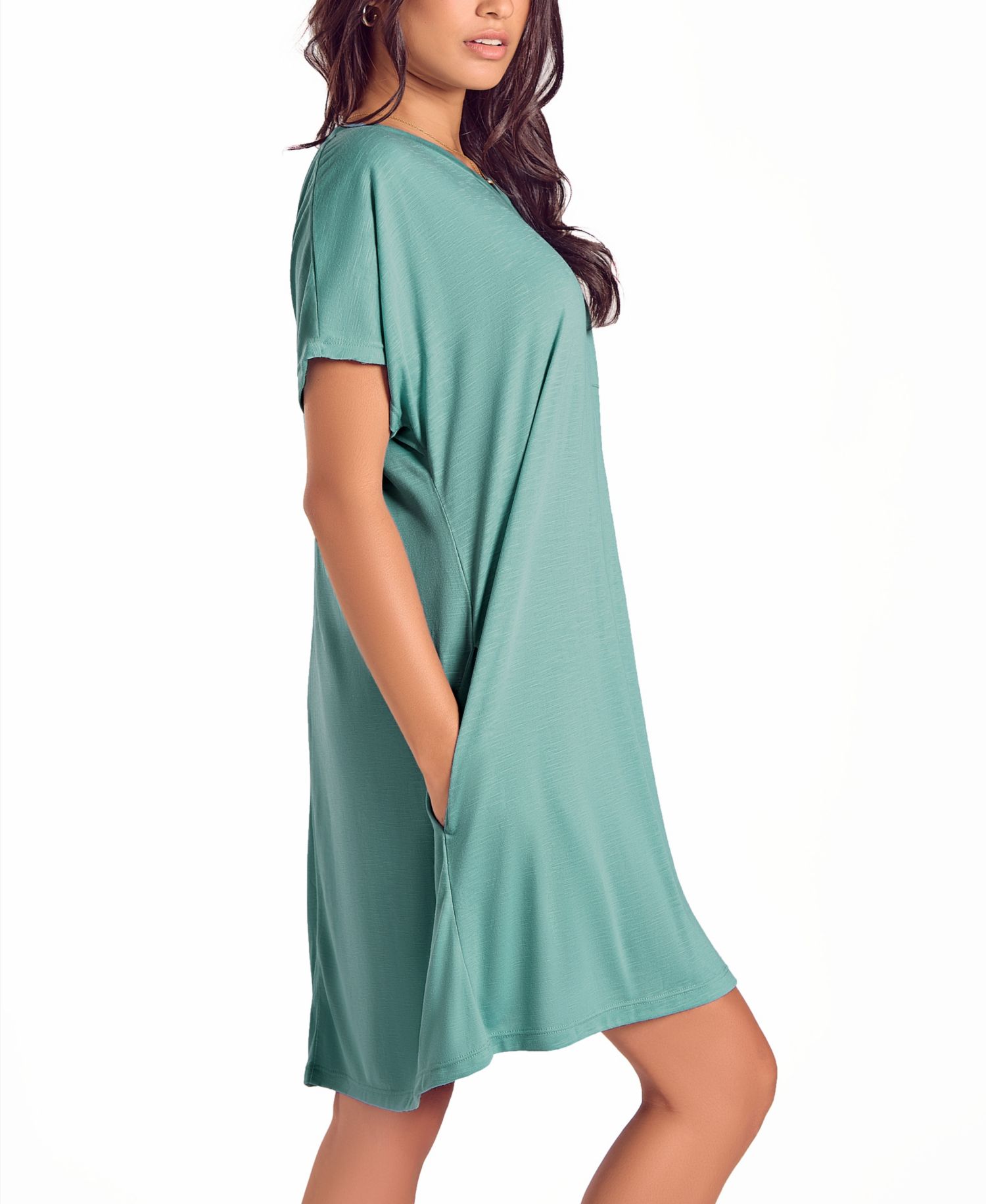 Plus Size Soft Breathable Night Shirt with Side Pockets