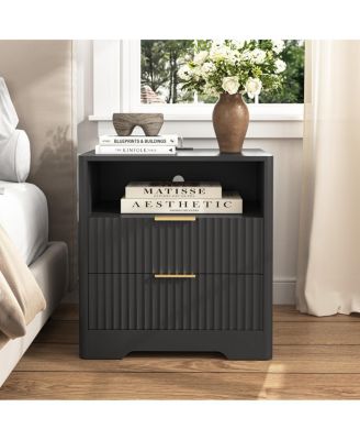 Smart Nightstand with Charging Station, Night Light, and Storage