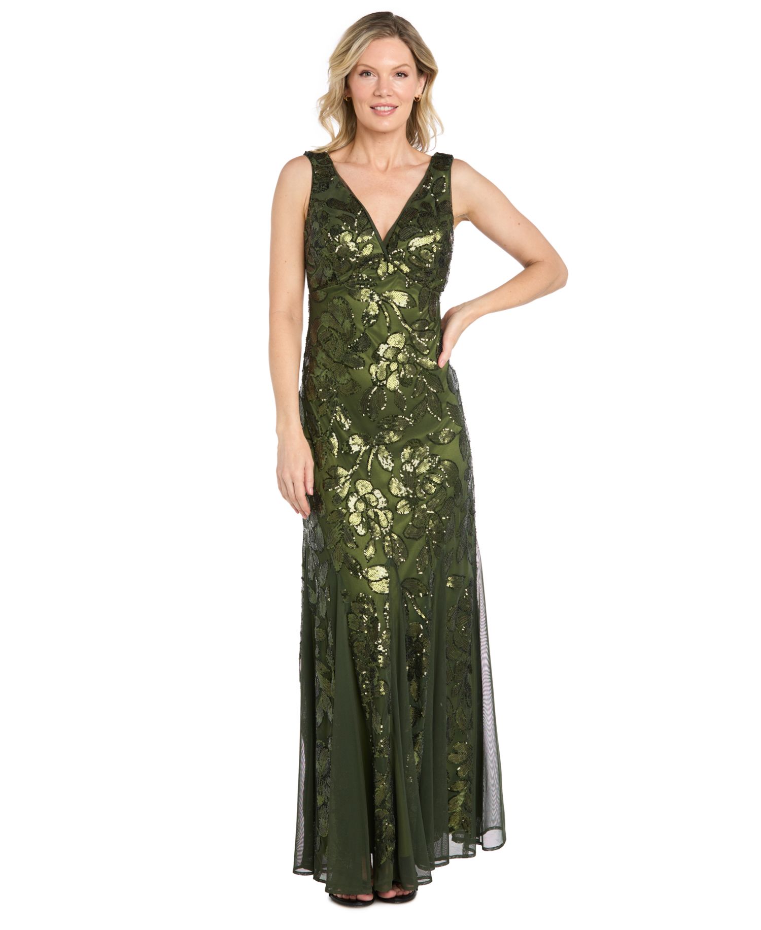 Petite Floral Sequin Beaded Gown