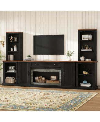 3-Piece Farmhouse TV Stand Set with Curved Side Cabinets for TVs Up to 70