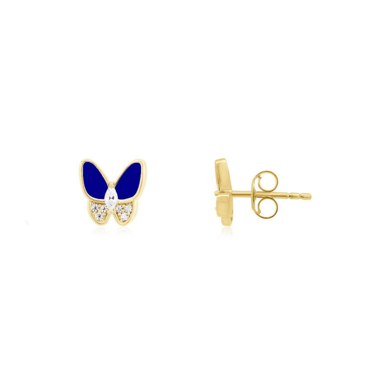 Lapis CZ Butterfly Stud Earrings 14K Gold-Plated Sterling Silver