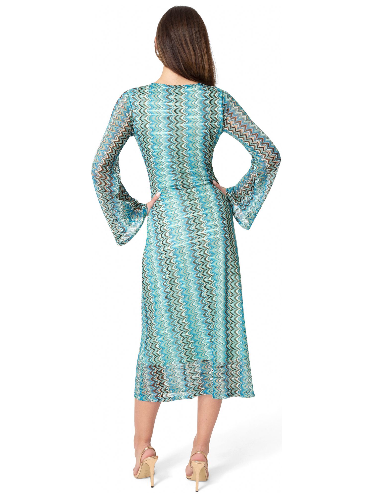 Women's Crochet Stripe Bell Sleeve Maxi Dress