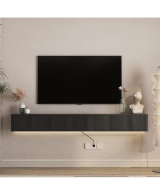 Floating Wall-Mounted TV Stand with LED Lights and Power Outlet