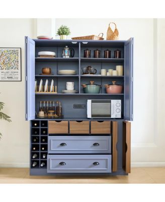 Farmhouse 71''H Large Kitchen Pantry with 4 Foldable Doors and Power Outlet