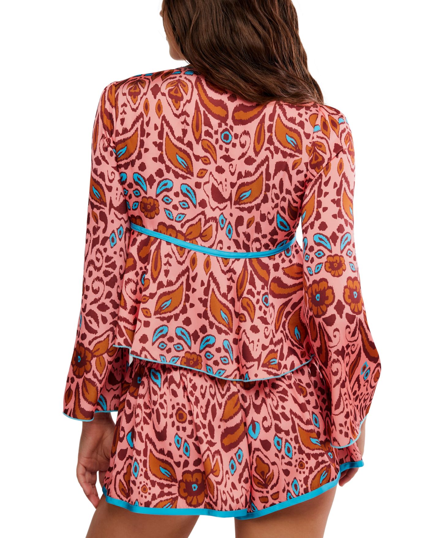 Женский комплект Free People Bed to Brunch: топ с V-образным вырезом и шорты, 2 предмета, цвет: Лососевый розовый комбинированный — фото 4