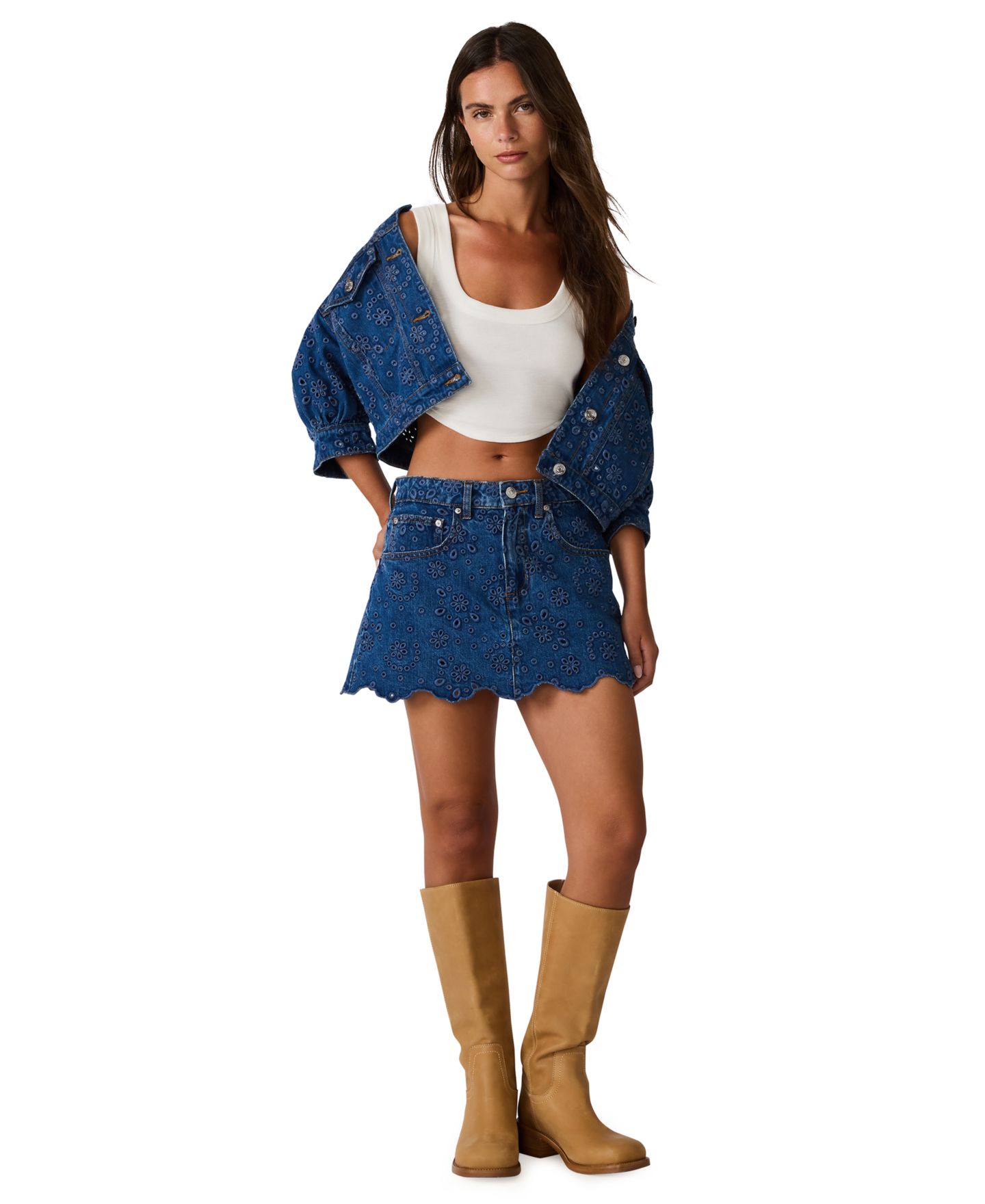 Женская юбка-шорты Steve Madden Delilah Eyelet Non-Stretch Skort, цвет: Синий — фото 3