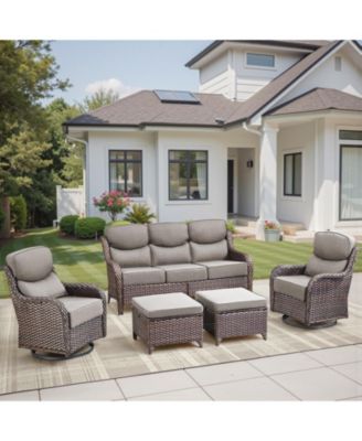 Patio Furniture Set with 6-Inch Thick Cushion, 5-Piece Outdoor Conversation Set with Sofa, Swivel Rocker Chairs and Ottomans