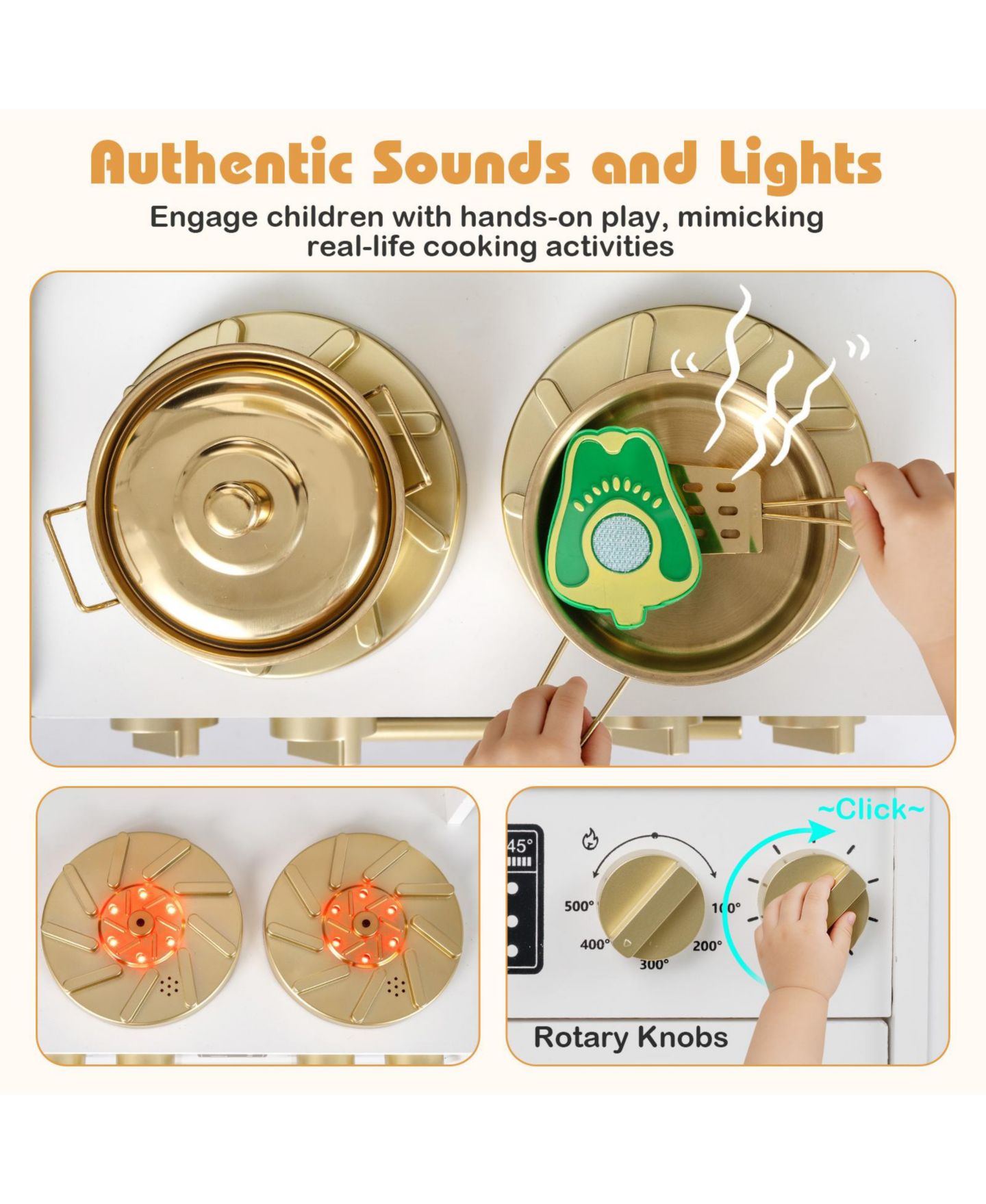 Детский игровой набор Gymax Wooden Kitchen Playset with Lights and Sounds, Ages 3+, цвет: Белый — фото 7