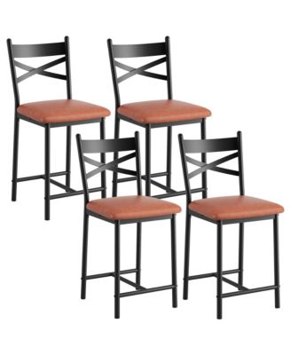 Set of 4 Modern Counter Height Dining Chairs with Backrest – Metal Frame, Upholstered Seat, Footrest