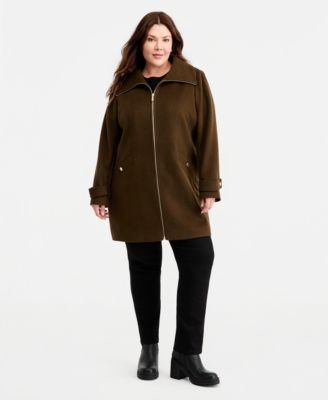 Plus Size Collared Zip-Front Coat