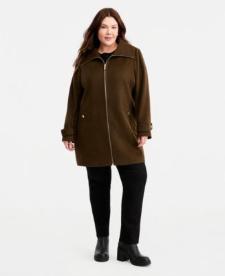 MICHAEL Michael Kors Plus Size Collared Zip-Front Coat - Macy's