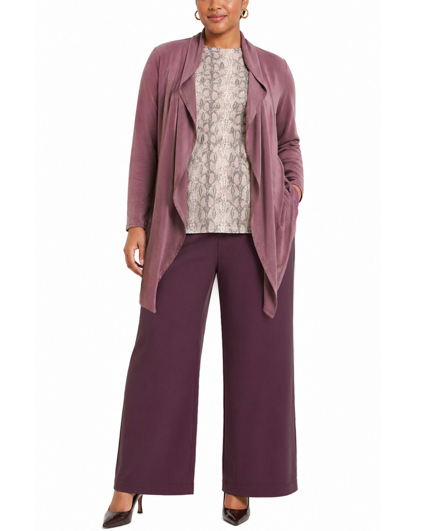 Plus Size Python Mesh Long-Sleeve Top