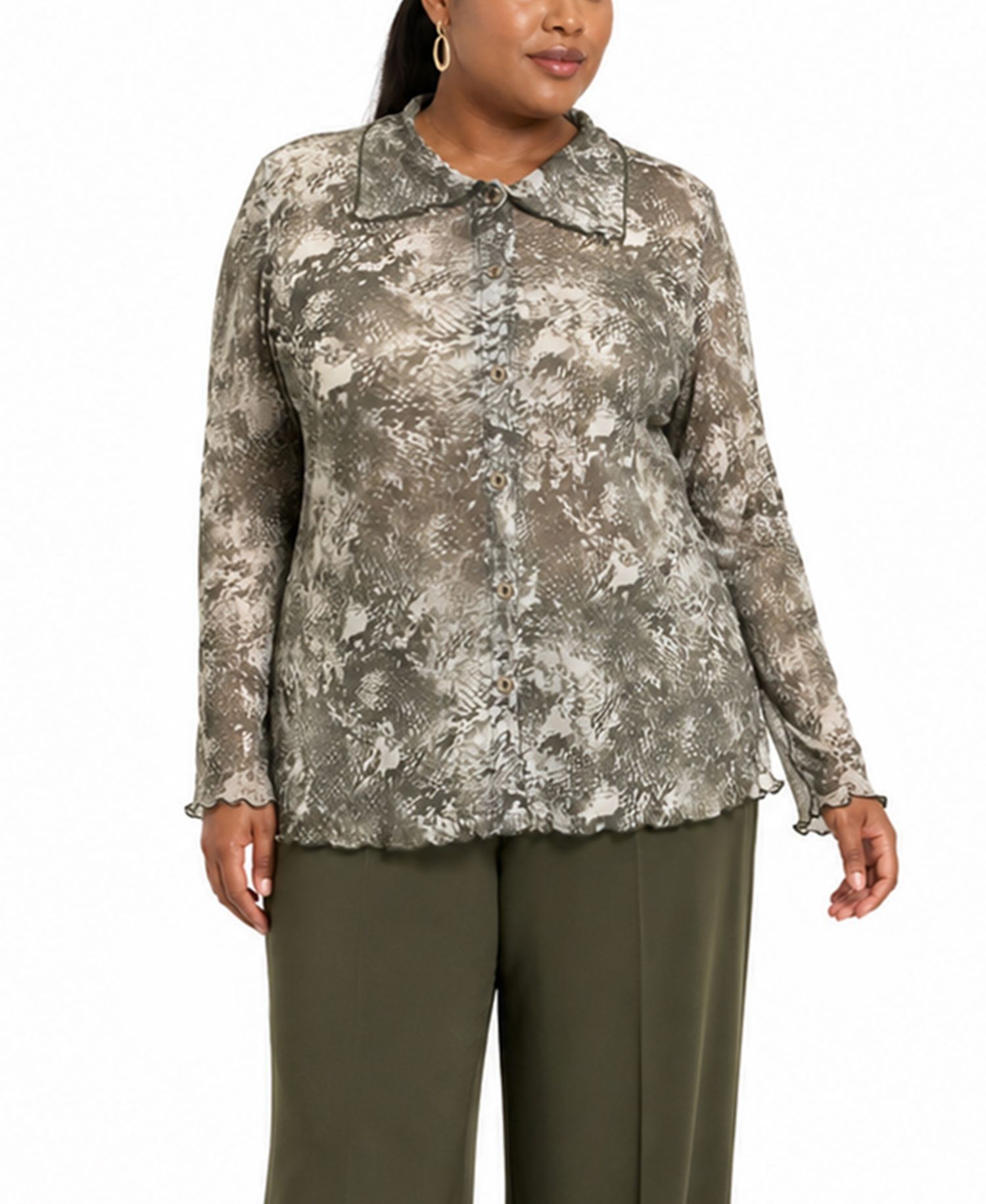 Plus Size Python Mesh Button-Front Shirt