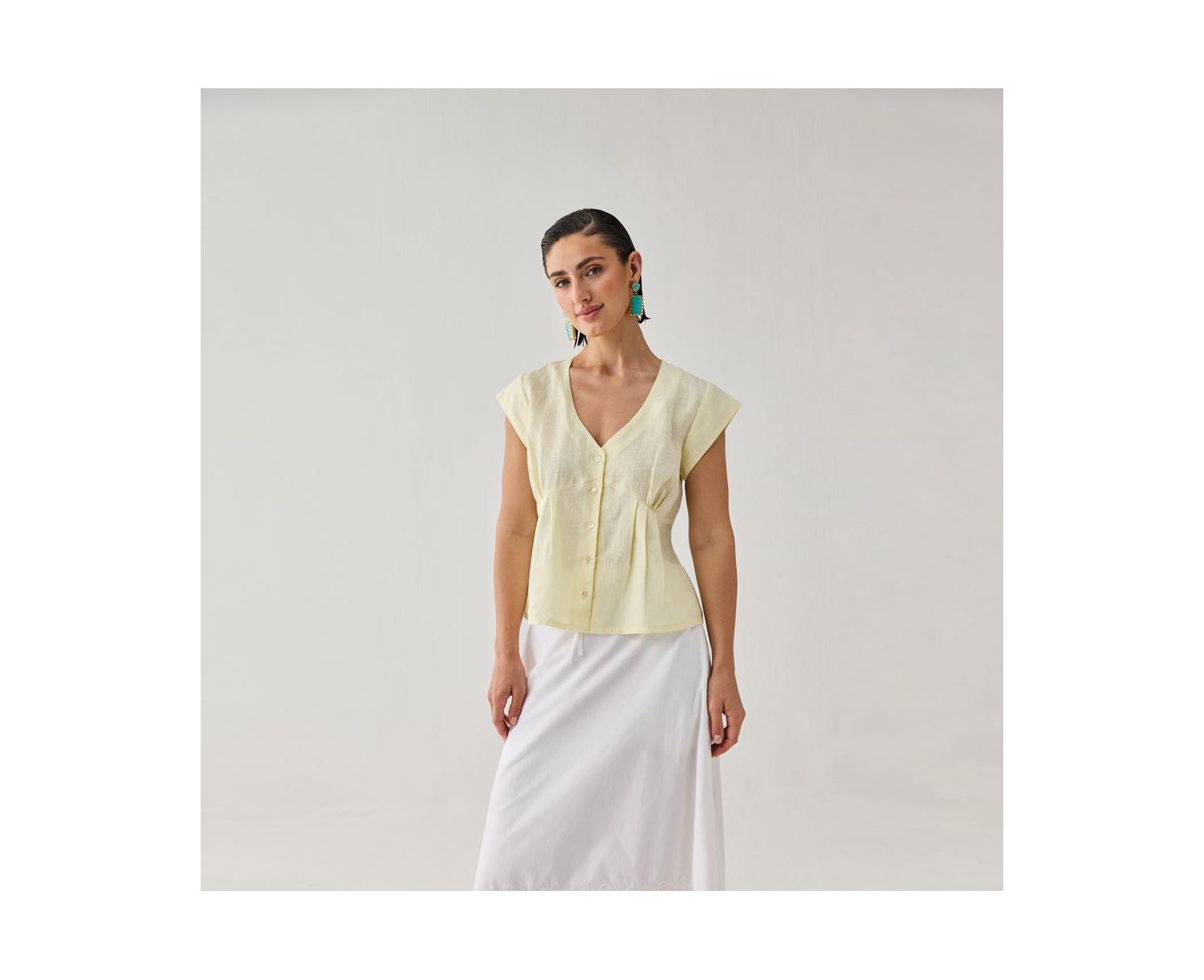 Women's The Deep V Neck Top in Butter Lemon