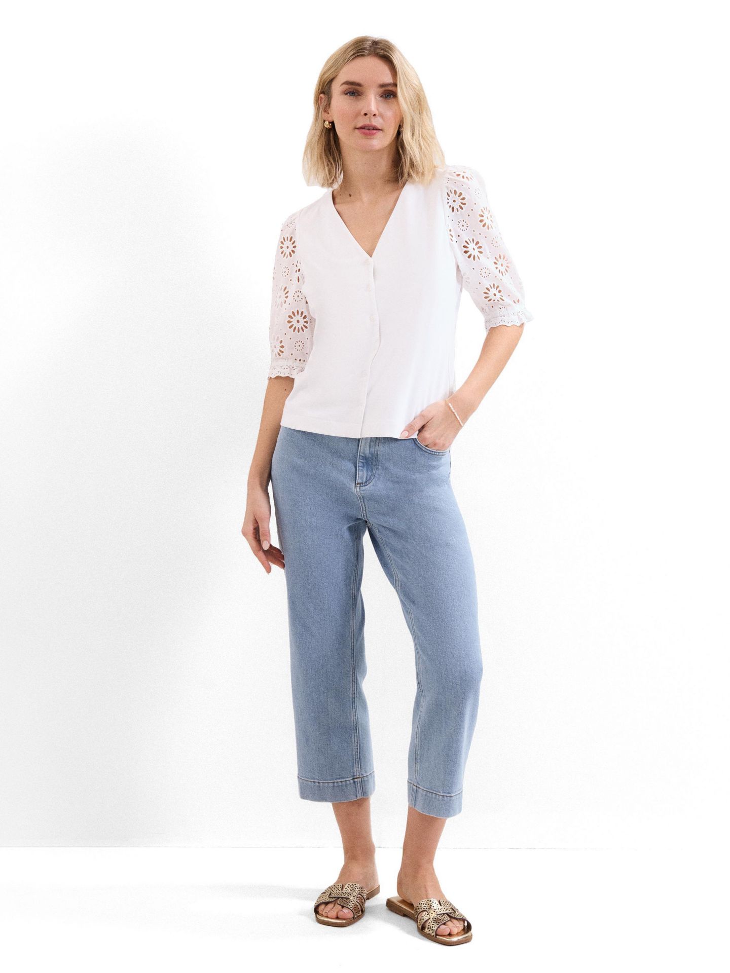 Женский топ Phase Eight Eleanor Floral Eyelet Detail, цвет: Белый — фото 3