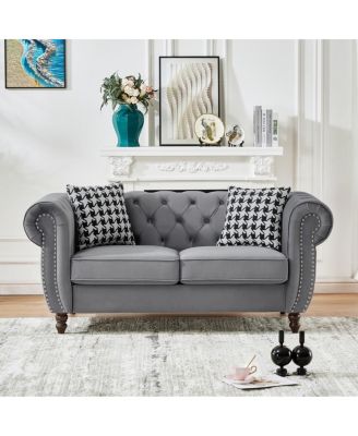  Chesterfield Sofa with Nailhead Trim and 2 Pillows