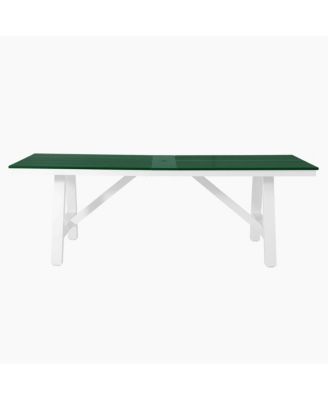 90" HDPE Rectangle Outdoor Patio Dining Table With Umbrella Hole and Metal Frame