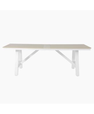 90" HDPE Rectangle Outdoor Patio Dining Table With Umbrella Hole and Metal Frame