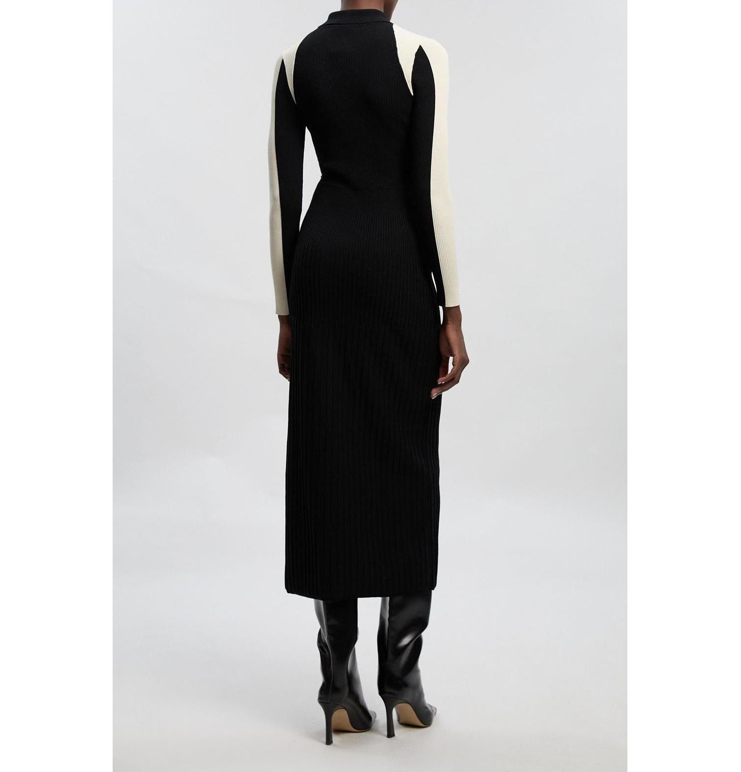 Women's Rib Knit Long Sleeve Military Midi Dress