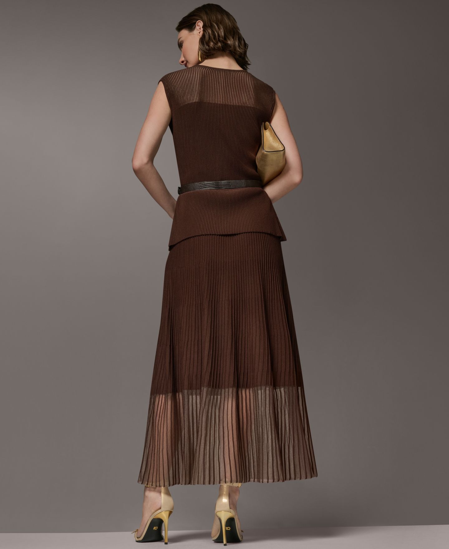 Женское платье Donna Karan New York Sleeveless Knit Maxi Sweater Dress with Belt, цвет: Canyon — фото 7