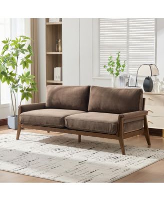 Mid-Century Modern 3-Seater Velvet Sofa with Solid Wood Frame