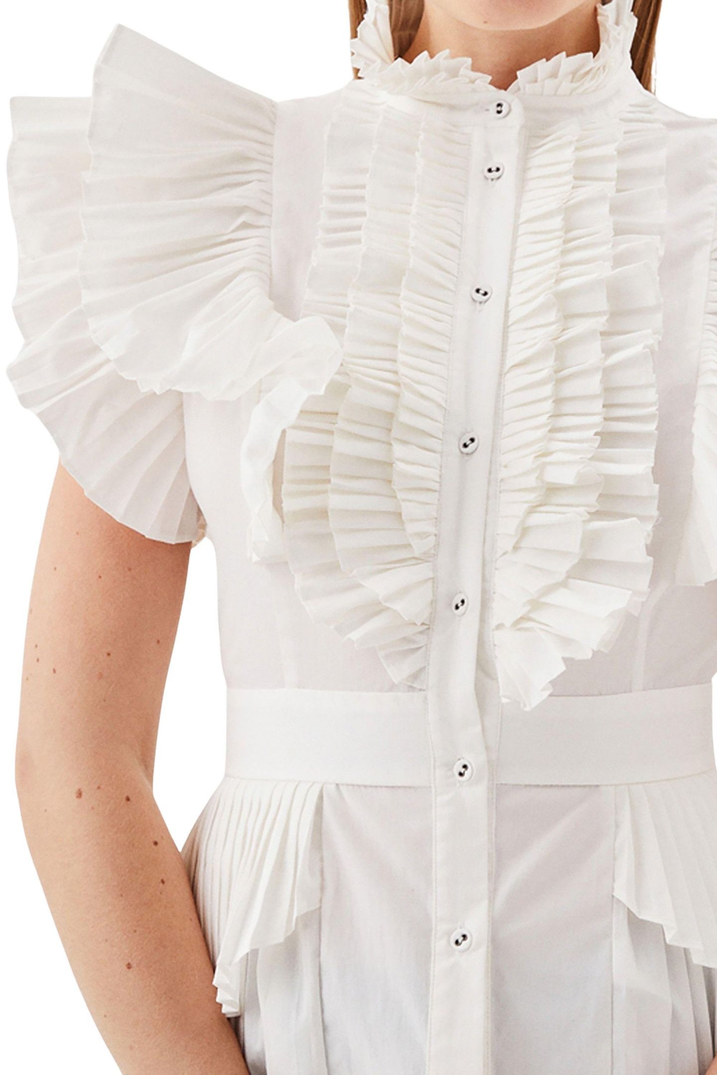 Женская блузка Karen Millen Sleeveless Pleated Ruffle, цвет: Белый — фото 3