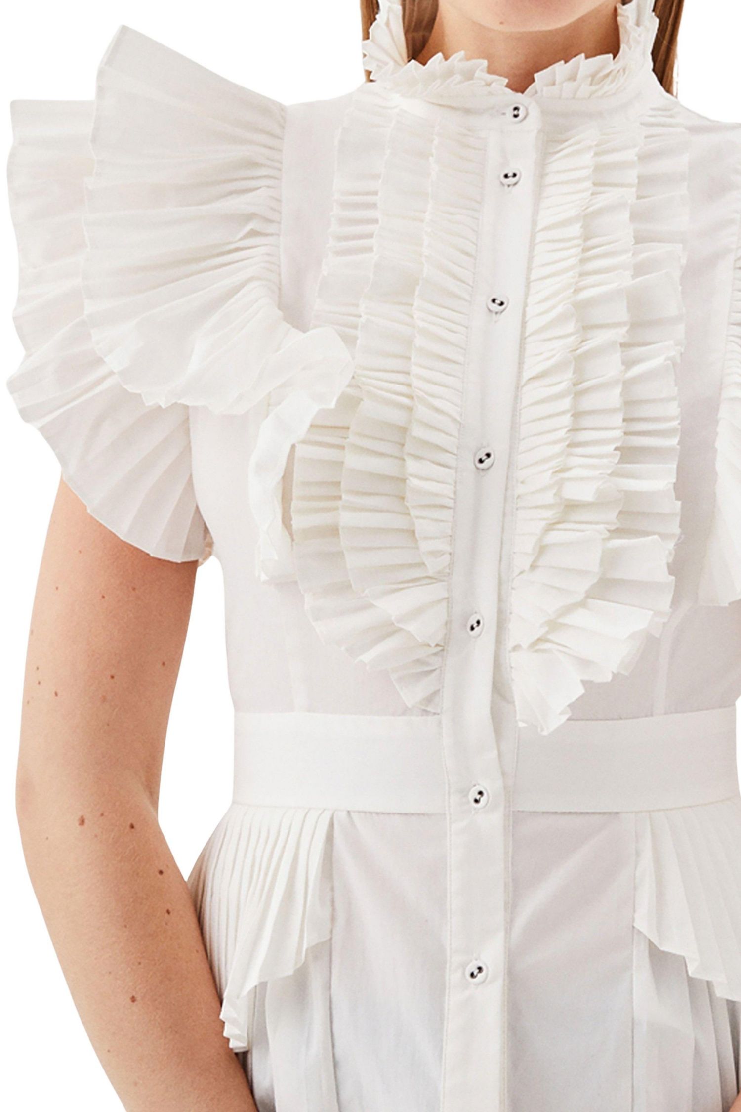Women's Sleeveless Pleated Ruffle Blouse