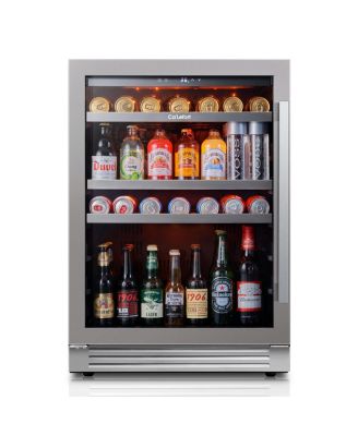 24 inch Beverage Refrigerator cooler, 180 Cans, 34degree(s)F-54degree(s)F, Glass Door, 3LED, Built-In/Freestanding, 5.65 cu. ft.