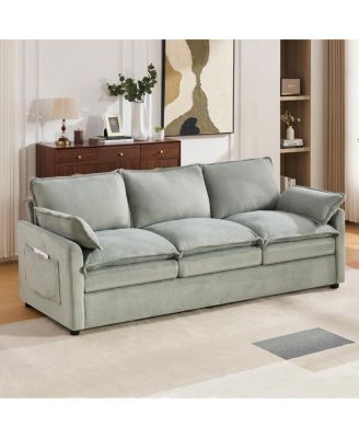  Modern  3-Seater Plush Upholstered Sofa with Side Storage Pockets