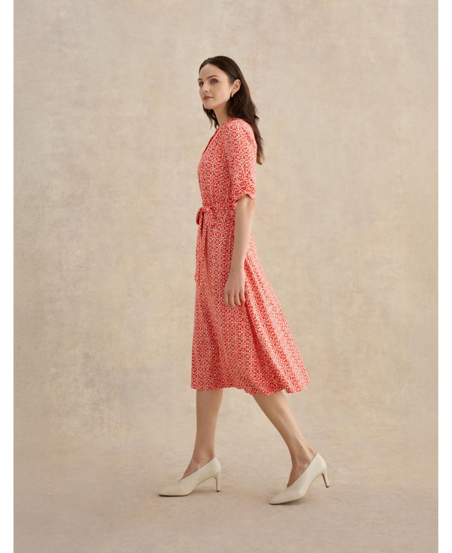 Женское платье Hobbs London Cathy 3/4 Sleeve Jersey Midi, цвет: Средний красный — фото 4