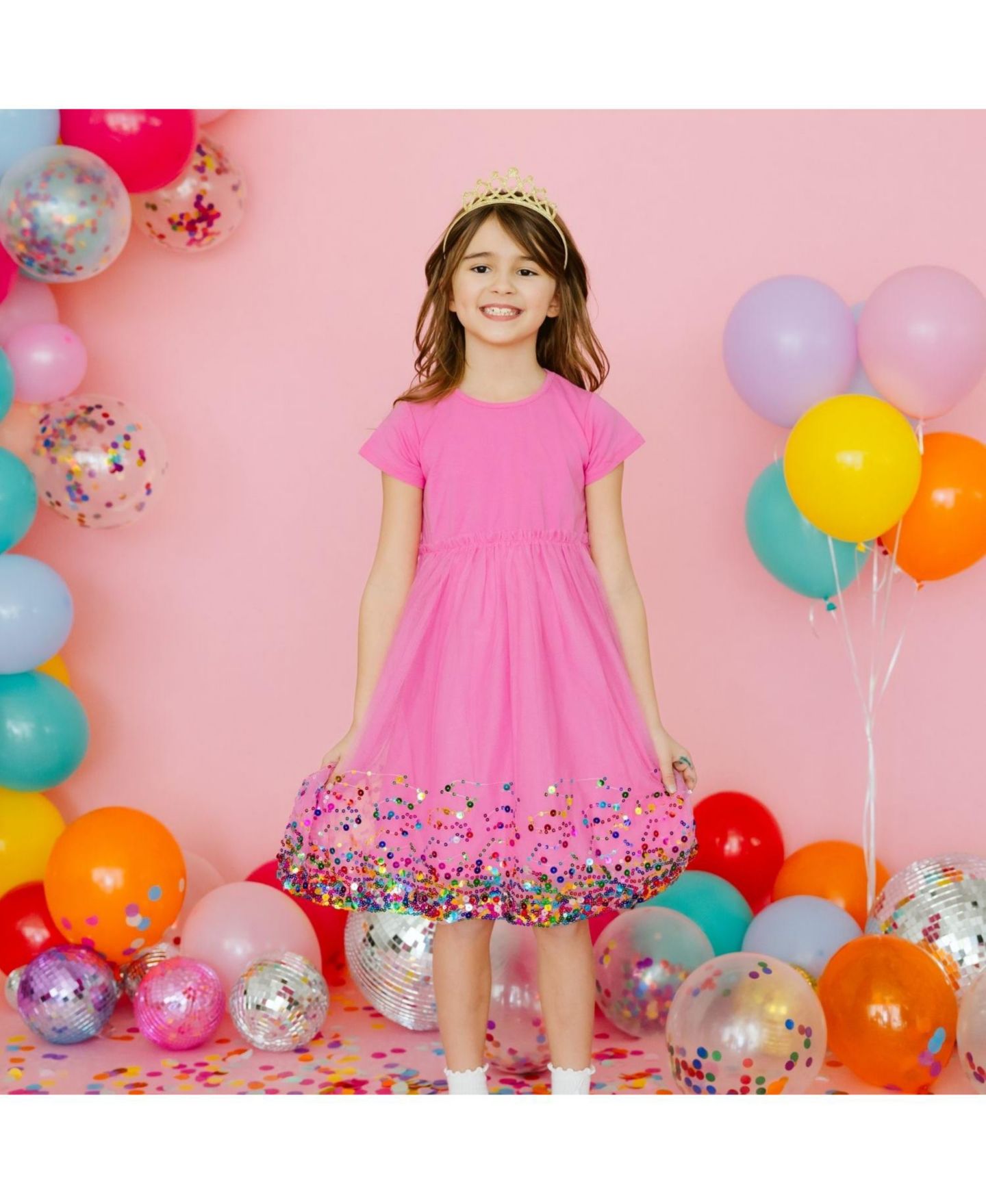 Платье Sweet Wink Raspberry Confetti Short Sleeve Tutu Dress для девочек, цвет: Малиновый — фото 2