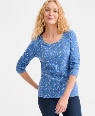 Women's Printed Long-Sleeve Scoop-Neck Top