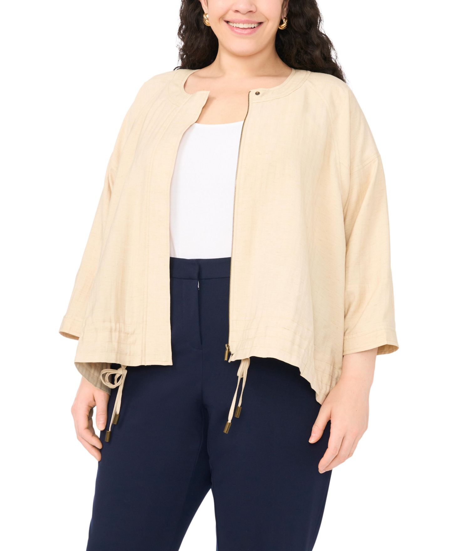 Женская куртка Vince Camuto Plus Size Crewneck Cinch Raglan, цвет: Берёзовый — фото 4