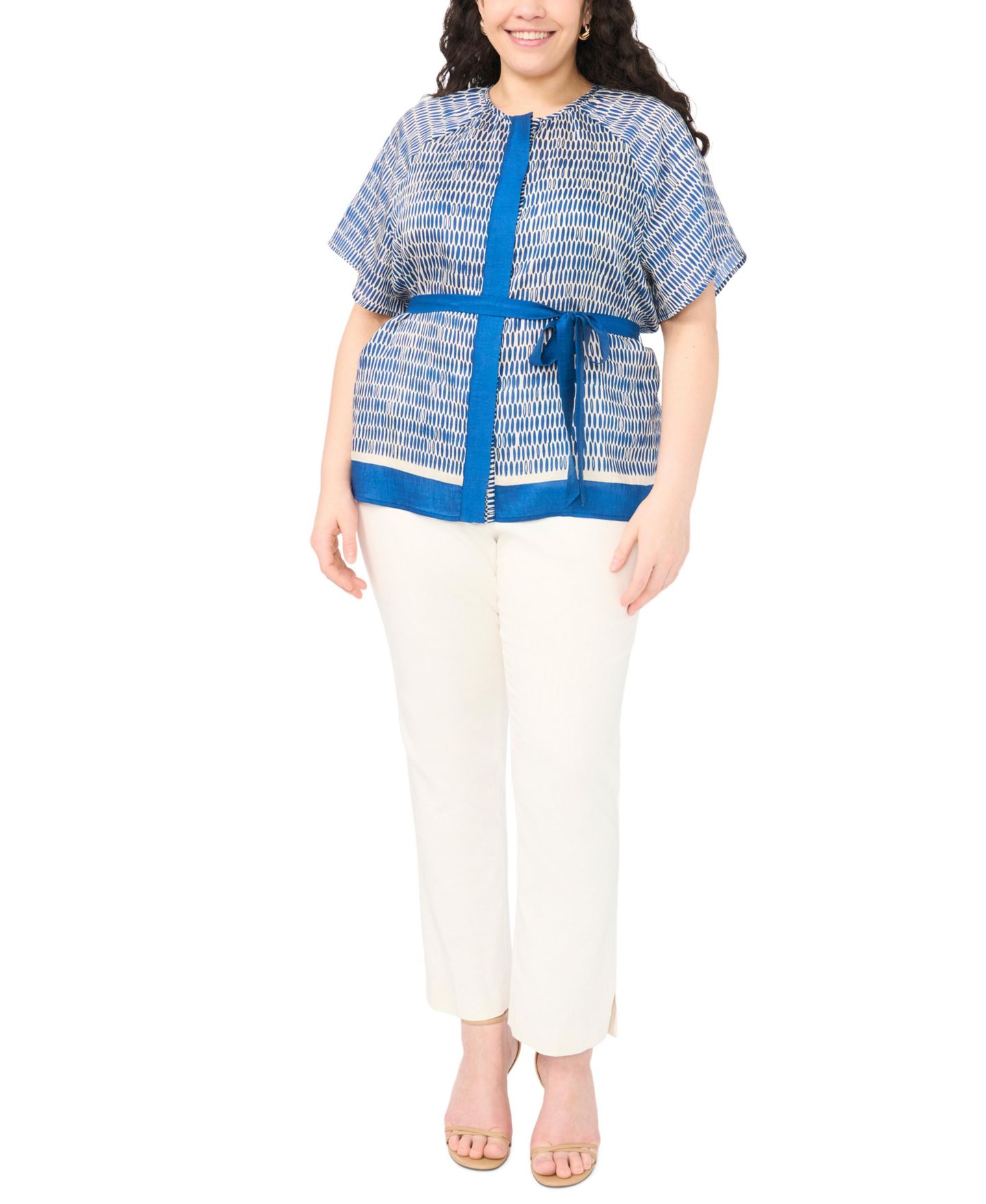 Женская блузка Vince Camuto Plus Size Crewneck Flutter-Sleeve Blouse, цвет: Насыщенный синий — фото 2