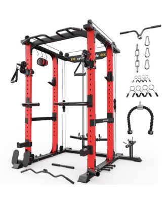 1600LBS Commercial Power Cage, Heavy-Duty Cable Crossover Squat Rack with Full Attachments, All-in-One Home Gym
