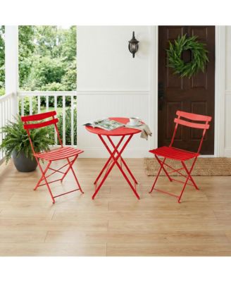 3 Piece Patio Bistro Set, Folding Patio Bistro Table and Chairs, Outdoor Patio Furniture Set, Metal Structure, No Assembly Need