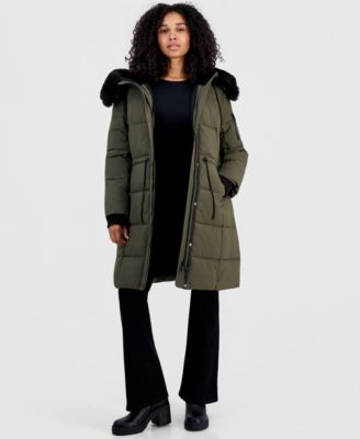 Women's Hooded Drawcord-Waist Puffer Coat