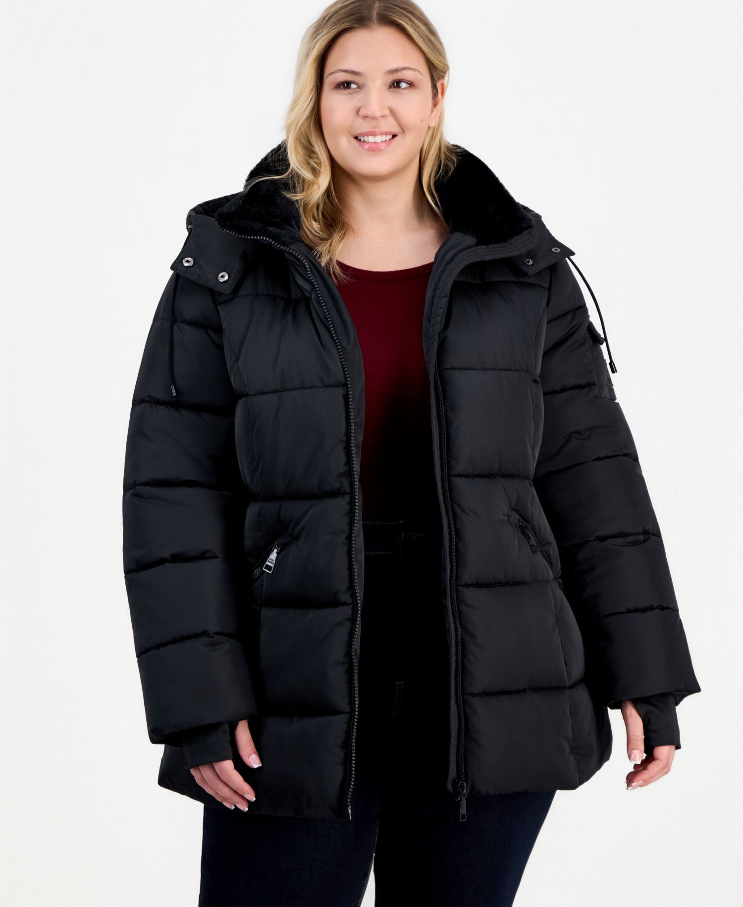 Plus Size Hooded Quilted Puffer Coat