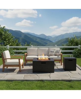  24 inch Square Propane Fire Pit Table Set with Tank Cover and Accessories