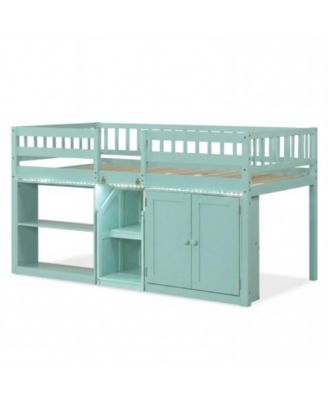 Kids Twin Loft Bed with LED Lights and Durable Wooden Frame for Small Spaces
