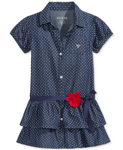 GUESS' Polka-Dot Drop-Waist Denim Dress, Little Girls (2-6X)