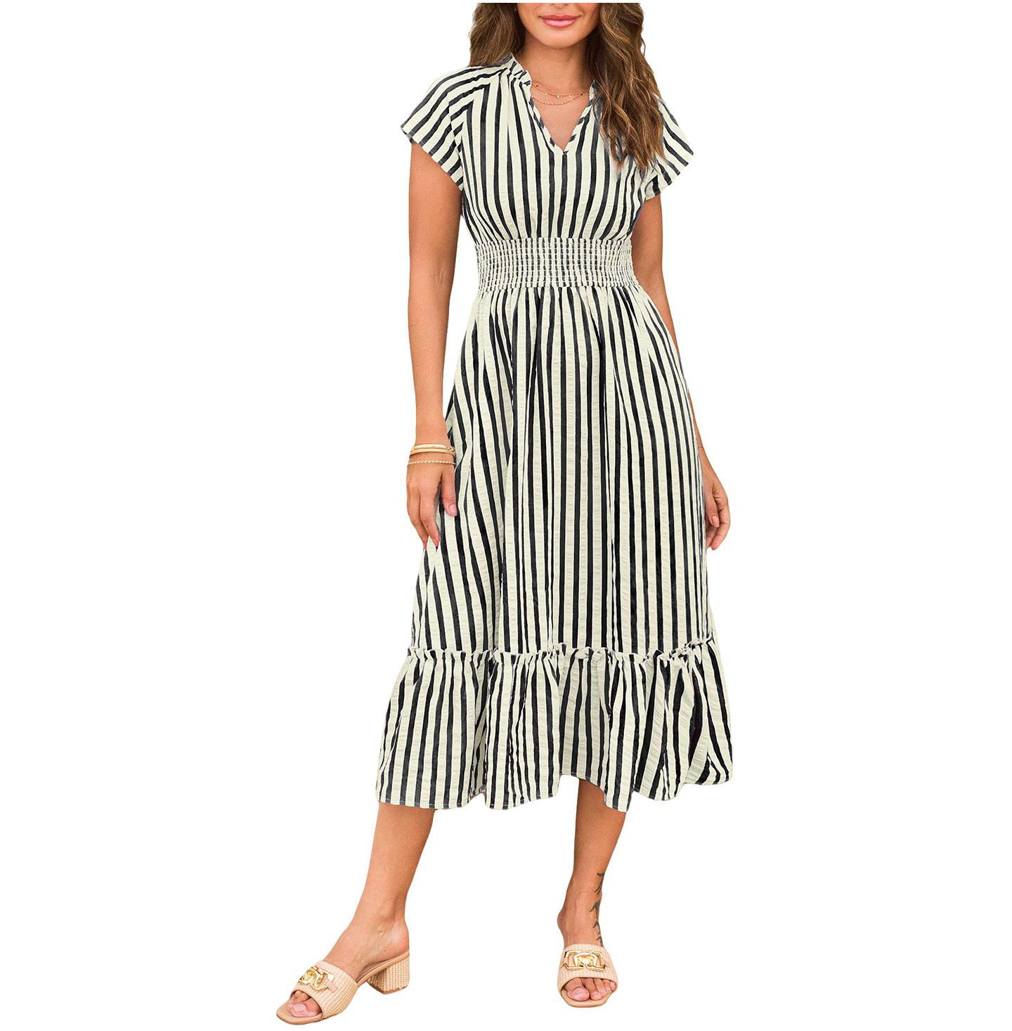 Женское платье Cupshe Sunset Cruise Striped Midi Beach, цвет: Чёрный — фото 2