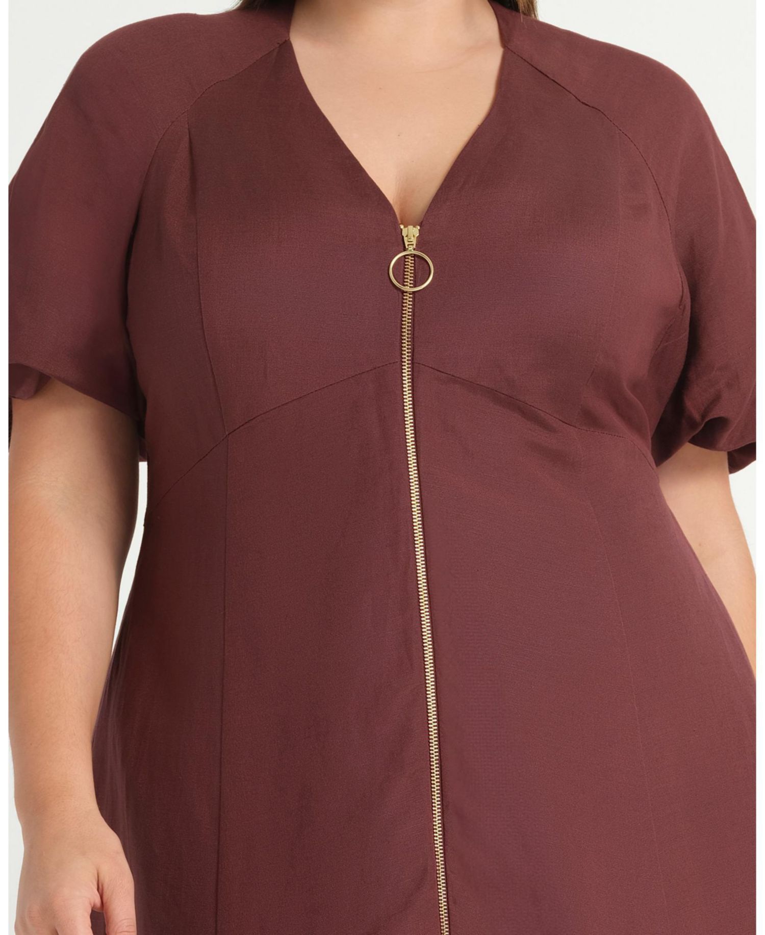 Women's Heather Linen Zip-Front Fit Flare Mini Dress