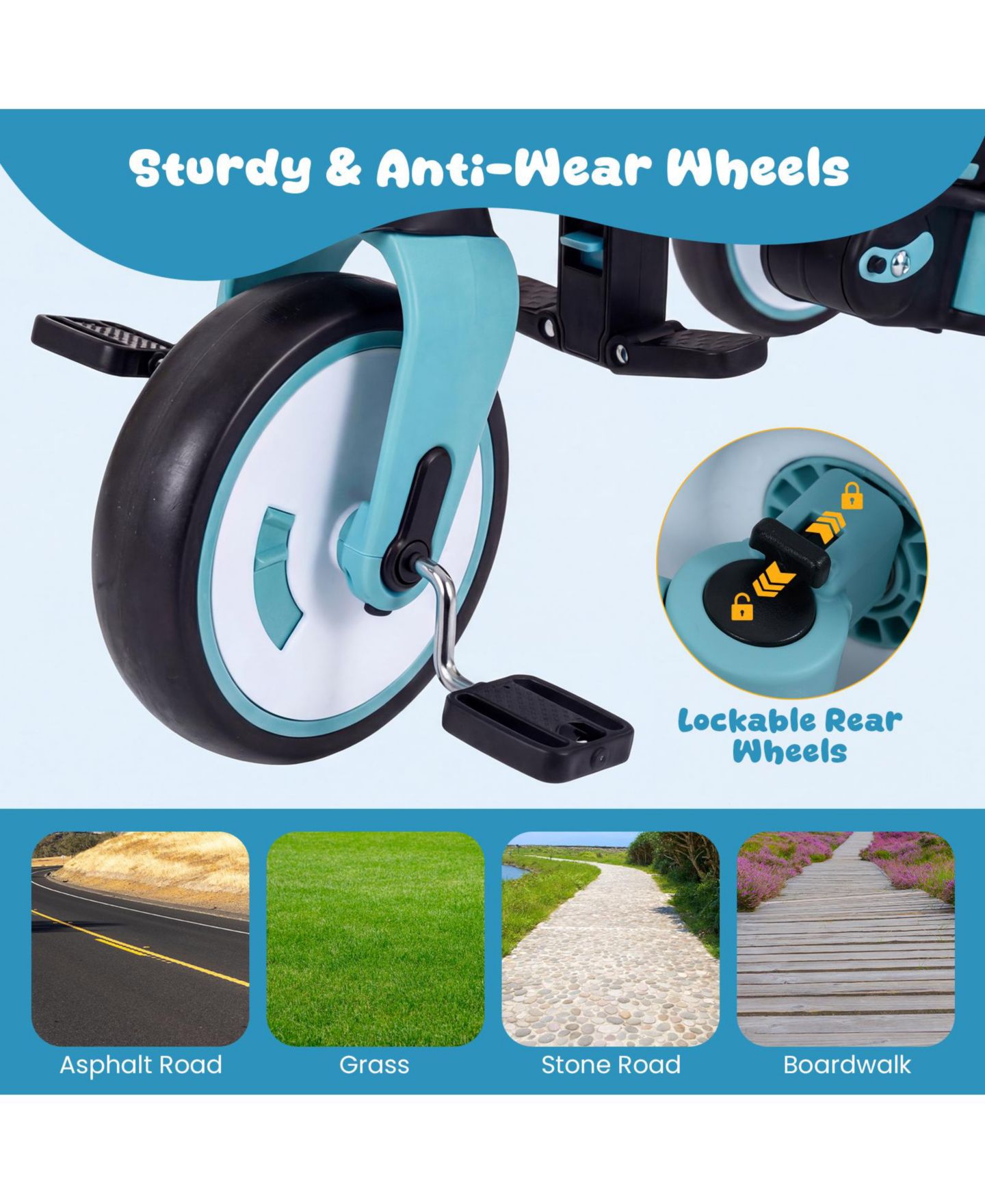 Детская игрушка Slickblue Toddler Tricycle 8-in-1 with Adjustable Push Handle, 55 lb. Capacity, Ages 1-6, цвет: Синий / Чёрный — фото 6