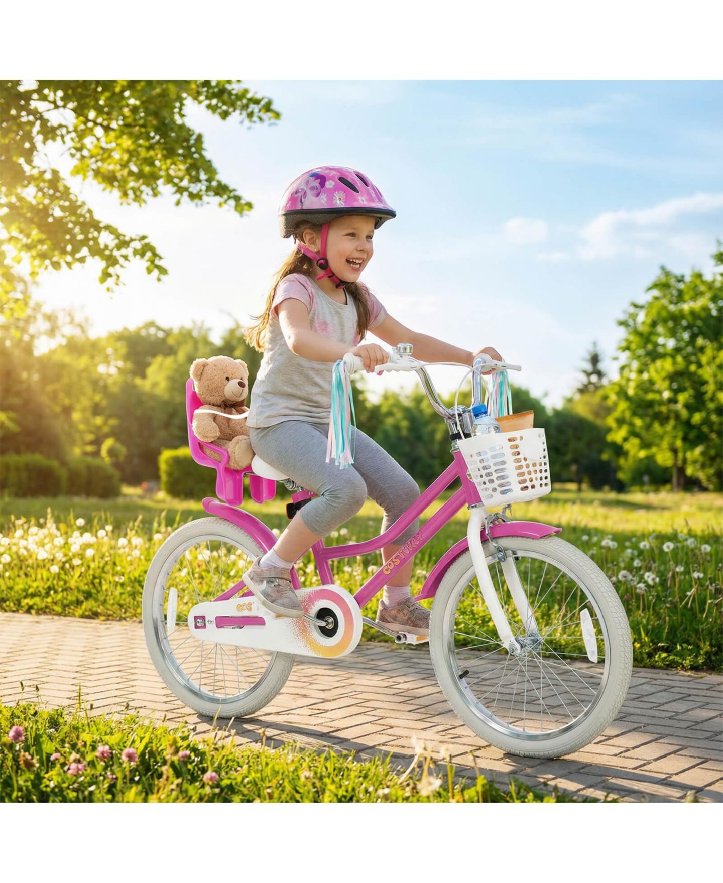 Детская игрушка Costway 20" Girls Bike with Doll Seat and Basket, 166 lbs Capacity, Ages 8+, цвет: Розовый — фото 3