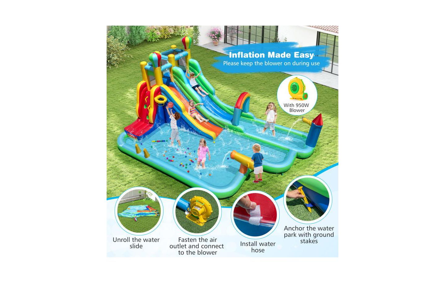 Детская игрушка Slickblue Kids Giant Bounce House Water Slide Park with 950W Blower, цвет: Разноцветный — фото 7