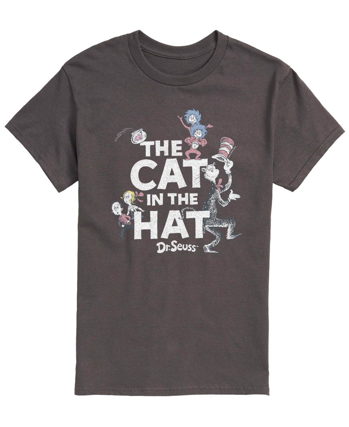 Airwaves Men's Dr. Seuss Cat In Hat & Things Vintage Faded Short-Sleeve Graphic T-Shirt - Charcoal