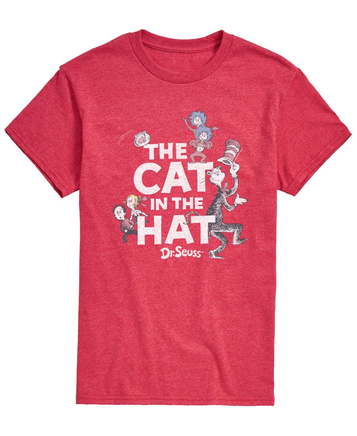 Airwaves Men's Dr. Seuss Cat In Hat & Things Vintage Faded Short-Sleeve Graphic T-Shirt - Heather Red