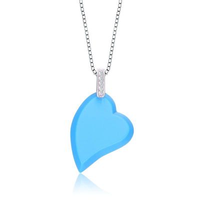 Gold Plated CZ Pave Heart Mother Of Pearl Drop Necklace