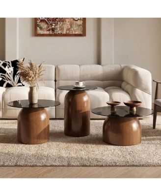 3-Piece Nesting Coffee Table Set with Glass Top